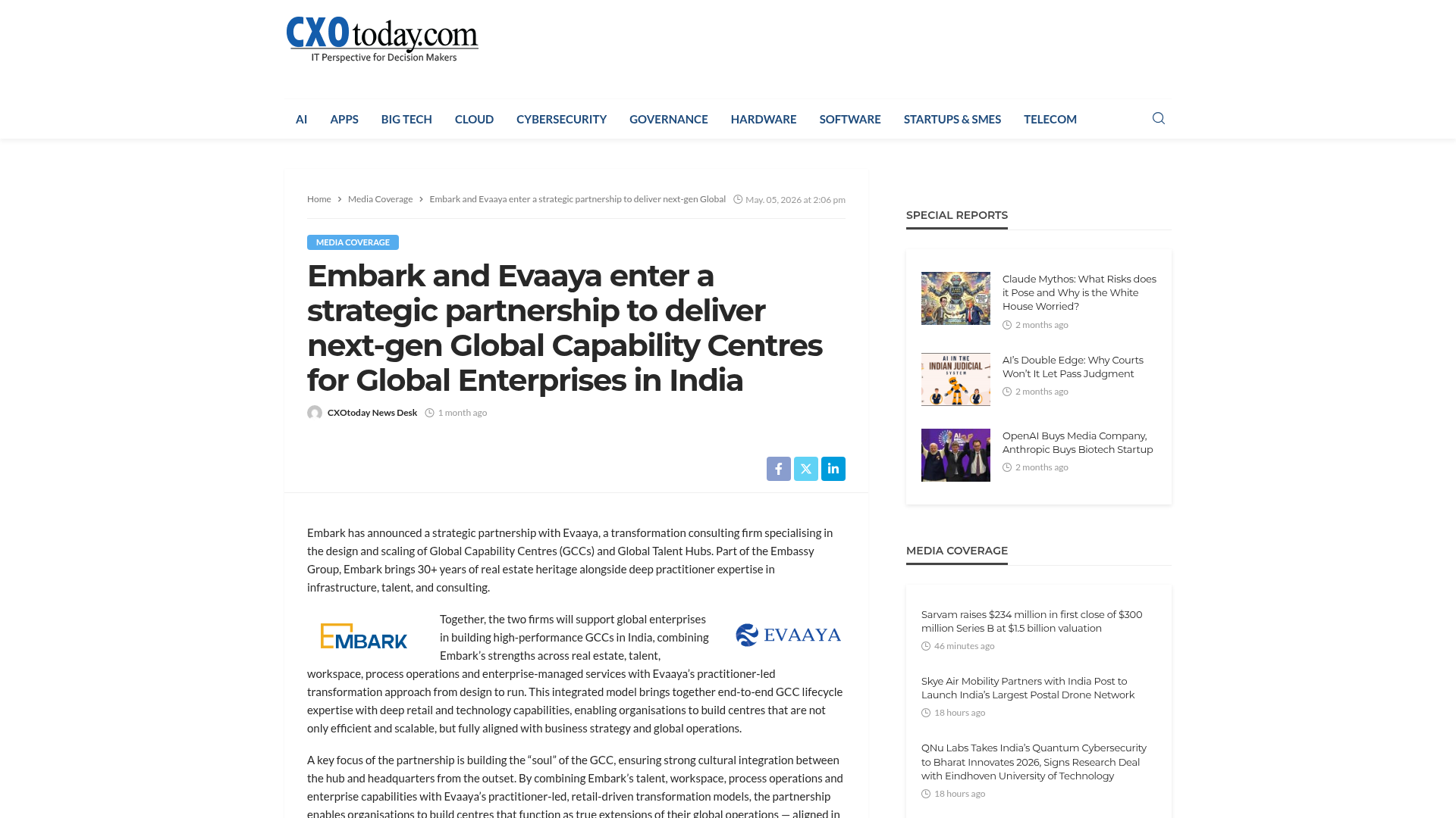 Embark and Evaaya Enter a Strategic Partnership to Deliver Next-Gen Global Capability Centres for Global Enterprises in India