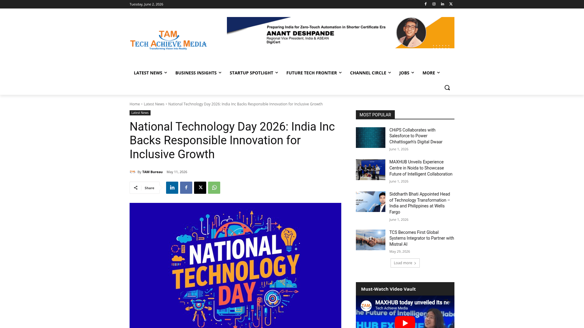 National Technology Day 2026: India Inc Backs Responsible Innovation for Inclusive Growth